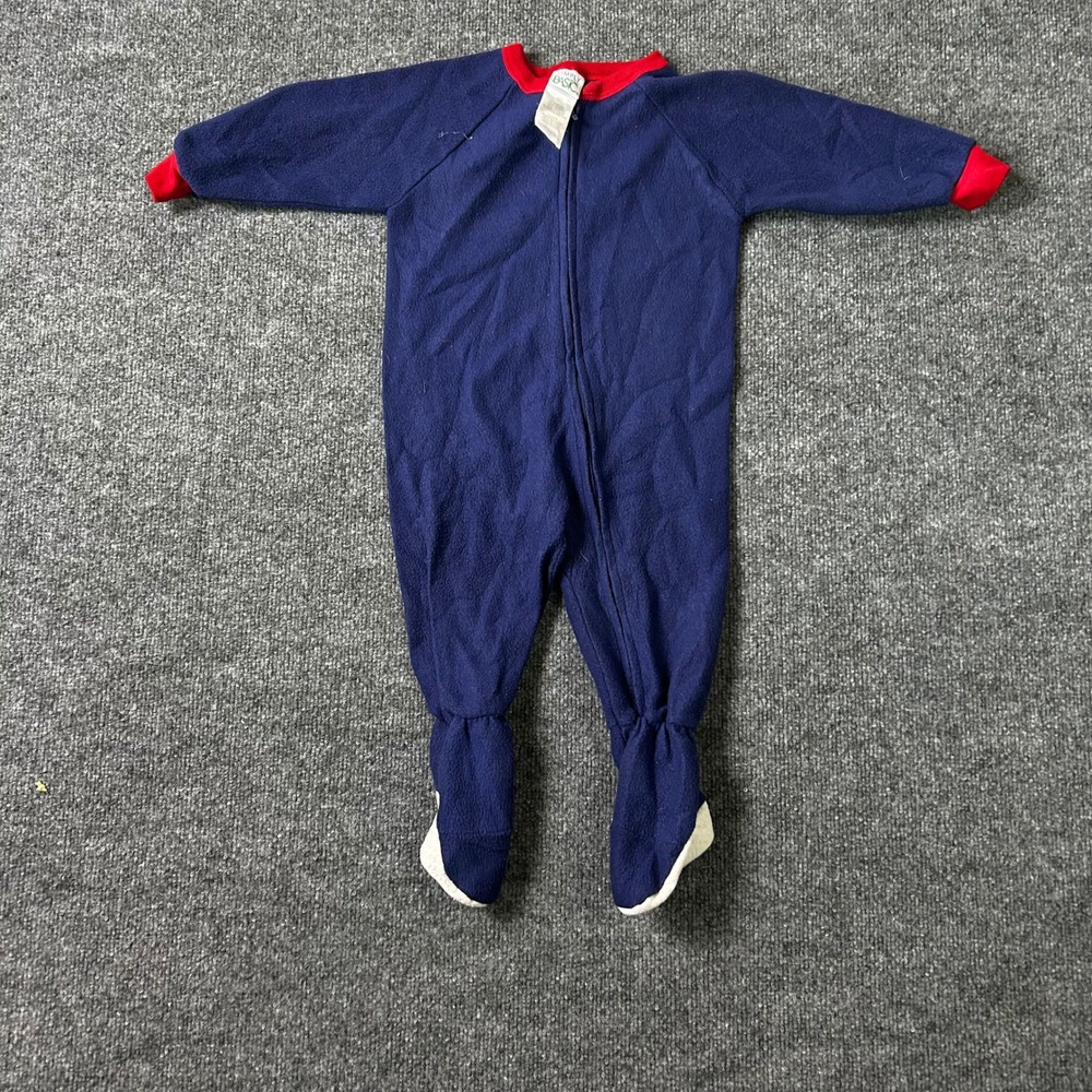 Simply Basic Footed Pajamas Toddler Size 2T Navy Blue Red Fleece Zip Up Sleeper